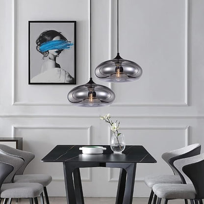 11" Industrial Vintage Colorful Glass Pendant Lighting 1-Light Farmhouse Loft Bar Ceiling Hanging Lamp Kitchen Island Dining Room Bedroom Chandelier (Silver)