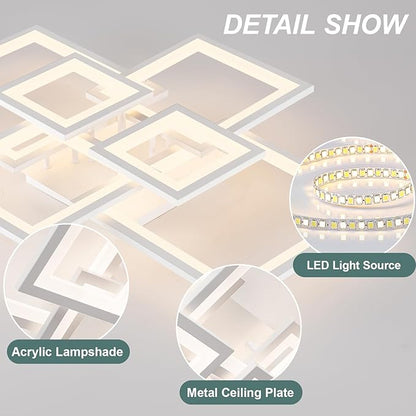 EIDISUNY Modern LED Ceiling Light, Square LED Flush Mount Ceiling Light, Dimmable Kitchen Light Fixtures with Remote&APP, Close to Ceiling Lighting Fixture for Dining Room Living Room Bedroom(White)
