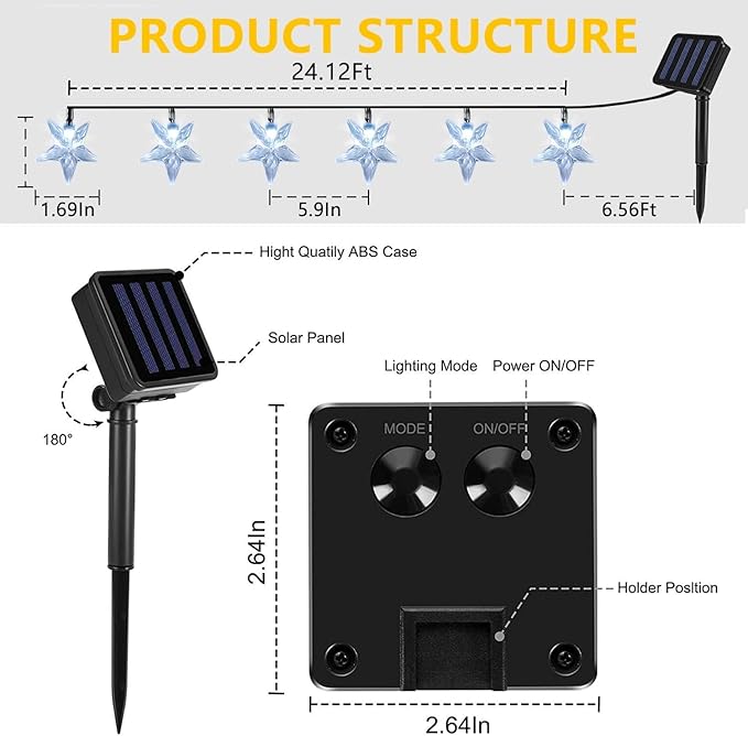 Solar Star Lights Outdoor - 50 LED Solar Powered Lights Outdoor Waterproof, 30.68ft Solar Star for Outside, White Twinkle Fairy String for Garden Fence Yard Decorations, 8 Modes