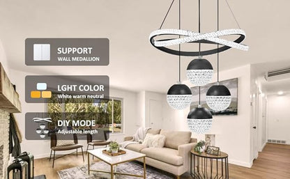 Modern LED Chandeliers, Dimmable 3-Color Kitchen Island Pendant Light for Dining Room, Bedroom, Living Room, Contemporary Hanging Ceiling Light, Linear Island Lamp ﻿
