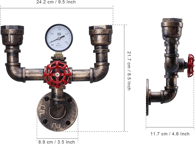 XEYOU Retro Wall lamp Vintage Industrial Steampunk Wall Sconce 2 Lights Metal Water Pipe Style Wall Mounted Lamp Light Fixture E26 Edison Bulb for Cafe Bar Loft Restaurant Hallway (Golden Rust)