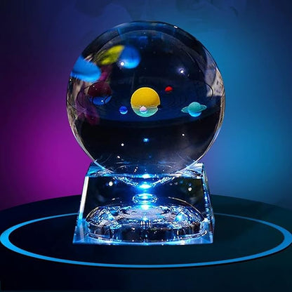 Zulux Solar System Balls - Crystal Ball for Kids with LED Lamp Base, Clear 80mm(3 inch) Glass Sphere for Birthday Gifts, Teacher Gifts,Gift for Anniversary and Boyfriend Birthday
