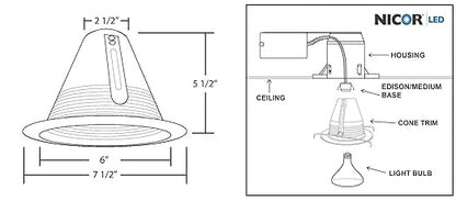 NICOR Lighting 6 inch Oil-Rubbed Bronze Airtight Recessed Cone Baffle Trim, Fits 6 inch Housings (17550AOB)