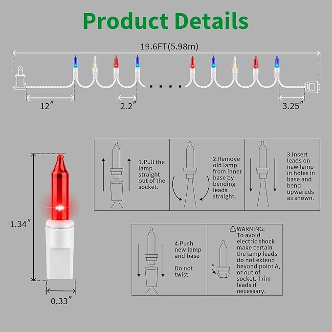 LAMPHOME 100 Count Red White and Blue Mini String Lights with White Wire,Connectable 19.6ft 120V Waterproof 4th of July Patriotic Incandescent Lights, Independence Day Lights for Outdoor Indoor Decor