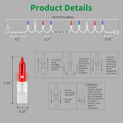 LAMPHOME 100 Count Red White and Blue Mini String Lights with White Wire,Connectable 19.6ft 120V Waterproof 4th of July Patriotic Incandescent Lights, Independence Day Lights for Outdoor Indoor Decor