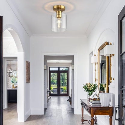 Modern Brass Semi Flush Mount Light Fixture for Entryway & Hallway, Gold Finish