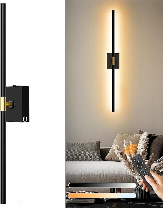 1 Pack Battery Operated Wall Sconce - 10000mAh Wireless Sconce Rechargeable Wall Light with Remote and Touch, 360° Rotate 4CCT Cordless Wall Lamp for Bedroom Living Room Hallway, 31.5 Inch, Black