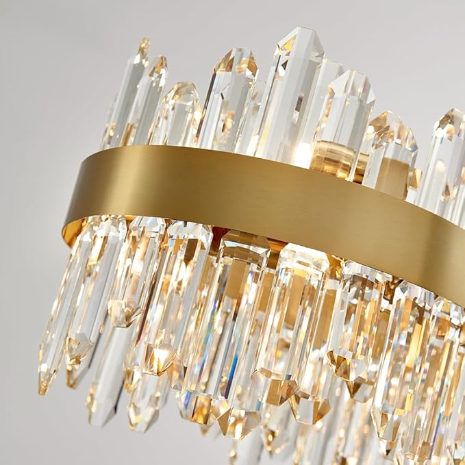 Gold Oval Crystal Chandelier L57 inch, 32-Lights Gold Chandeliers Modern Crystal Chandelier Pendant Light Fixture G9 Lights Pendant Ceiling Light for Dining Living Room Kitchen Island