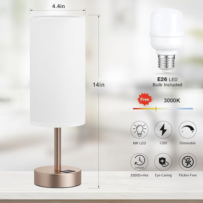Dicoool Touch Bedside Table Lamp with USB - 3 Way Dimmable Lamp for Bedroom Nightstand, Desk Lamp with Charging Station for Dorm, Living Room, Office, Kids Room, Nursery