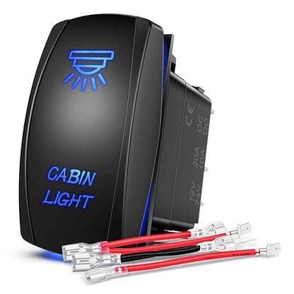 Nilight Cabin Light Rocker Switch Led Bar 5 Pin Laser On Off SPST Switches 20A/12V 10A/24V Blue with Jumper Wires Set for Cars Trucks Boats ATVs UTVs RVs
