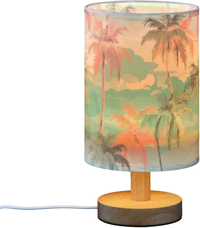 Bedside Table Lamp Palm Trees Colorful Nightstand Lamp with Wood Desk Lamps for Bedroom Living Room Nursery Office Home Decor