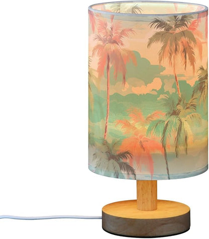 Bedside Table Lamp Palm Trees Colorful Nightstand Lamp with Wood Desk Lamps for Bedroom Living Room Nursery Office Home Decor