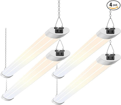 ALUSSO® LED Shop Lights 4FT for Garage, 4800LM Super Bright, Adjustable 2700K 3000K 4000K 5000K 6500K, 120V, Warm to Cool Daylight Linkable Shop Lights for Workshop/Basement, ETL Listed, 4 Pack