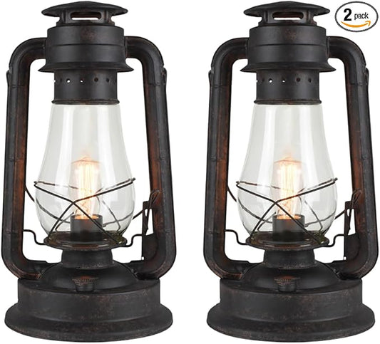Electric Lantern Table lamp with dimmer with Hand Finished Rust Patina