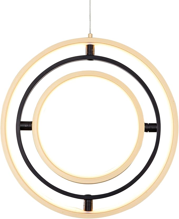 Modern LED Chandelier DIY Creative Chandelier Adjustable Hanging Round Ring 3 Ring 4000K Warm White Light Fixture for Dining Room Bedroom Kitchen Island Hall Black Gold (D = 11.8")