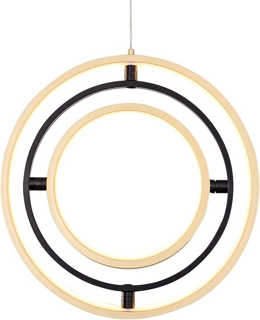 Modern LED Chandelier DIY Creative Chandelier Adjustable Hanging Round Ring 3 Ring 4000K Warm White Light Fixture for Dining Room Bedroom Kitchen Island Hall Black Gold (D = 11.8")