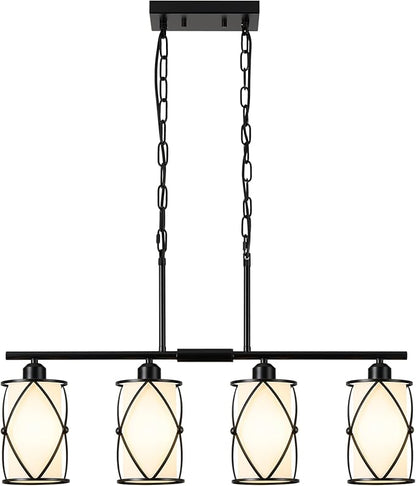 4-Light Kitchen Island Lighting, Modern Black Linear Dining Room Light Fixtures with Milk Glass, Farmhouse Industrial Chandelier Pendant Light for Kitchen Island Dining ROM, CH9176BKW-4IS