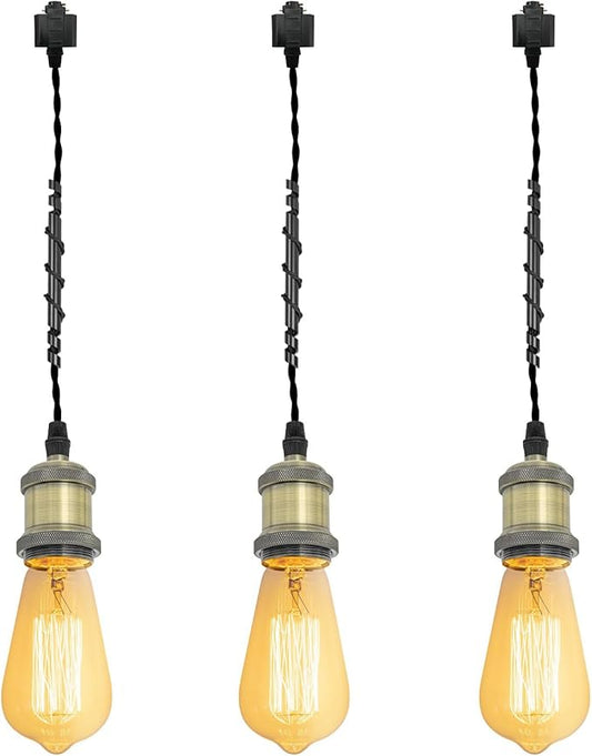 Kiven H-Type Track Lighting Pendants,Vintage Track Lighting Heads Adjustable Height, 3 Light Decorative h Track Pendant Lights, Bulb Not Included,Bronze Finish