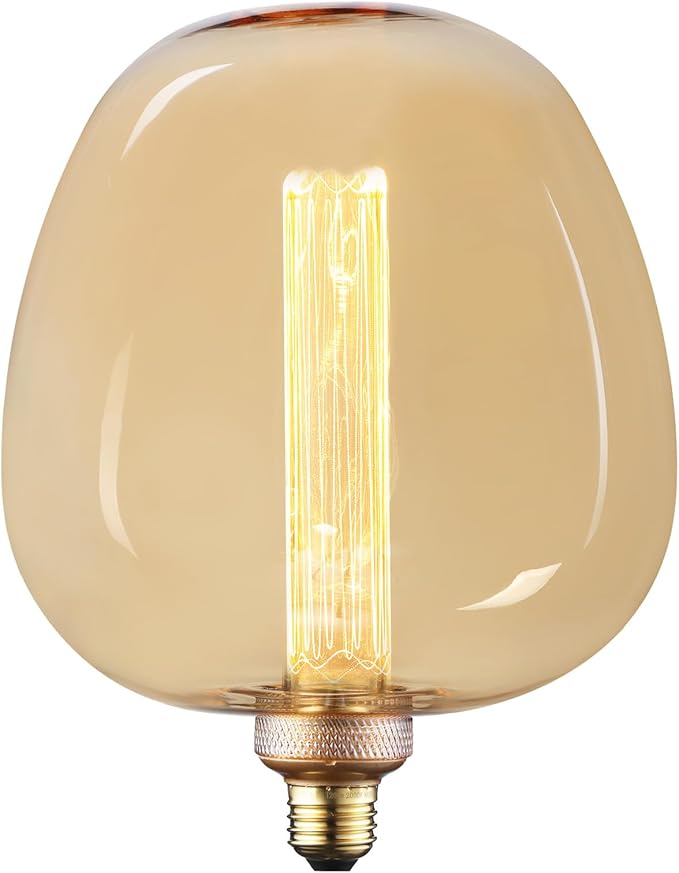 ESCENA Streamline Shape Series LED Decorative Light Bulb, Bubble Ultra-Large Vintage Edison Bulb Dimmable 3.5W, E26, Unique Virtual Filament Vintage Bulbs, Amber Glass, 2000K Soft Warm, UL Listed