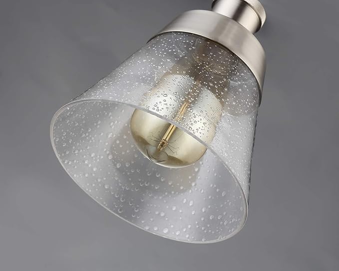 Modern Glass Pendant Light with Handblown Clear Seeded Glass Shade, One-Light Adjustable Industrial Mini Pendant Lighting Fixture for Kitchen Island Cafe Bar, Brushed Nickel