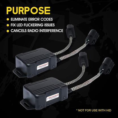 Xprite H13/9008 LED Canbus Decoder Anti Flicker Harness Error Free Resistor Capacitor for LED Headlight Bulbs, Pack of 2