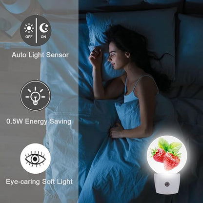 Red Strawberry Night Light Plug Into Wall Auto Led Sleep Round Lamp for Living Room Hallway Stairs