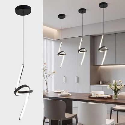ADISUN Modern LED Pendant Light, Spiral Pendant Lights Kitchen Island, 4500K Neutral Light, Adjustable Height, Pendant Light Fixtures for Living Room Bedroom Hanging Light(Black)