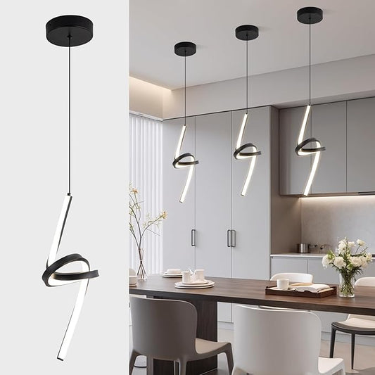 ADISUN Modern LED Pendant Light, Spiral Pendant Lights Kitchen Island, 4500K Neutral Light, Adjustable Height, Pendant Light Fixtures for Living Room Bedroom Hanging Light(Black)