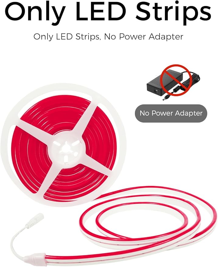 YM E-Bright Red Led Neon Strip Light Without Power Supply, 12V Silicone Indoor Outdoor 16.4Ft 600SMD Waterproof Flexible for Signboard Bar Home TV Kitchen Bedroom Party Holiday Decoration
