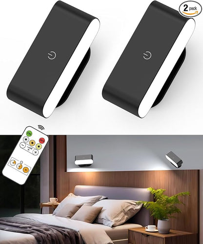 Battery Operated Wall Sconce Set of 2, Rechargeable LED Wall Mounted Light with Remote Control, Stick On Magnetic Wall Lights for Bedroom, 3 Modes Dimmable Bedside Reading Wall Lamps for Bedroom