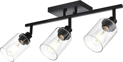3-Light Track Lighting Kit Black Track Lighting Fixtures Bathroom Wall Sconces Ceiling Mount Kitchen Tracking Lights, Rotatable Spotlight with Clear Glass Shade for Kitchen Shop Hallway