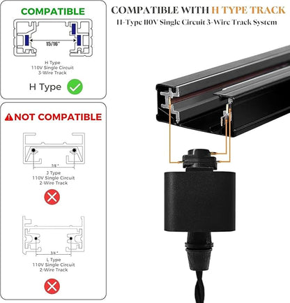 Universal H-Type Track Pendant Lighting Kit with 6 Bulbs, 6-Pack Black Hanging Track Lighting Fixtures, 4000K Natural Light, E26 Base for Kitchen Island, Dining Room & Living Area