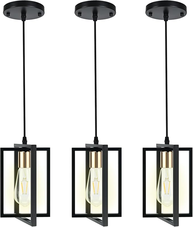 3 Pack Black Pendant Lights Kitchen Island, Industrial Island Lights for Kitchen with Durable Metal Shades, Kitchen Island Lighting for Dining Room, Entryway, Restaurant