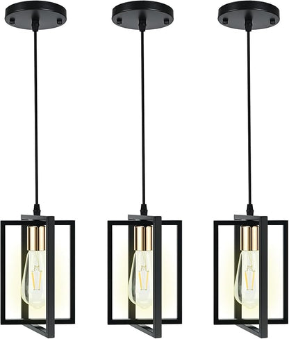 3 Pack Black Pendant Lights Kitchen Island, Industrial Island Lights for Kitchen with Durable Metal Shades, Kitchen Island Lighting for Dining Room, Entryway, Restaurant