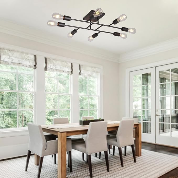 8 Lights Sputnik Chandelier Oil Rubbed Bronze Vintage Kitchen Ceiling Lights Mid Century Semi Flush Mount Lighting Fixture for Dining Room Living Room Bathroom Entrance