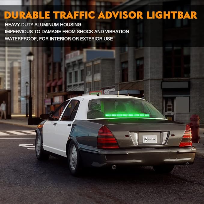 Xprite 35.5" Traffic Advisor Light Bar, LED Emergency Strobe Lights with 21 Flash Patterns, Suction Mount & Cigarette Plug, Strobe Lights for Trucks, SUV, Car - Green