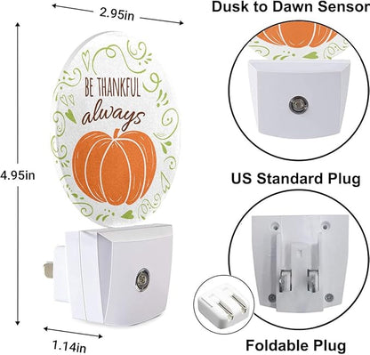 Be Thankful Always Decorative Night Light Plug in Pumpkin Thanksgiving Day Auto LED Lighting Energy Saving Round Lights Gifts for Boys Girls Men Women