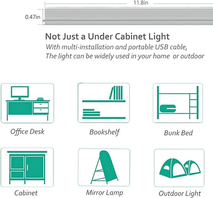 ASOKO Under Cabinet Led Lighting, 12 Inch Light Strip Bar, Cool White 6000K Dimmable Plug in USB Light, Small Thin Led Under Counter Lighting for Kitchen/Room/Shelf/Desk/Display Case
