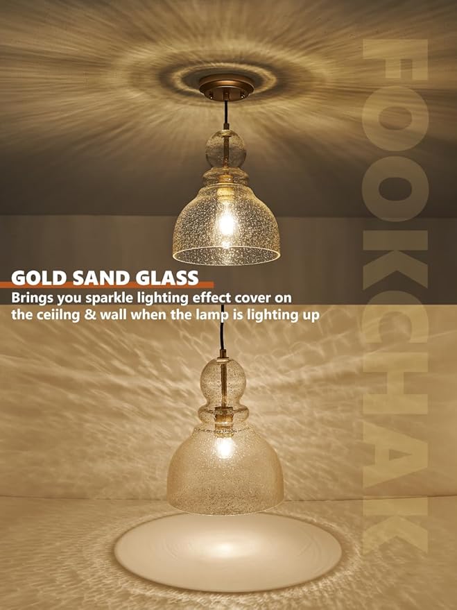 Gold Pendant Lights Kitchen Island, Large Gold Sand Glass Pendant Lighting Over Table 10inch Modern Brass Ceiling Island Light for Kitchen Sink Hallway Entrance