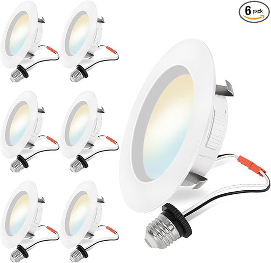 Energetic 4 Inch 5CCT Recessed Lighting, LED Can Lights for Ceiling, Dimmable Downlight, 5.4W, Equivalent 45W, 2700K/3000K/4000K/5000K/6500K Selectable, Damp Rated, Baffle Trim, ETL, 6 Pack