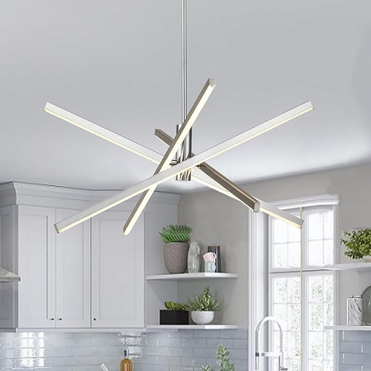 Y'INSP Modern Sputnik Chandeliers, Brushed Nickel Dining Room Light Fixture, LED Linear Pendant Light for Kitchen Island Bedroom Living Room Entryway, LED Embedded Pendant Lighting Fixture