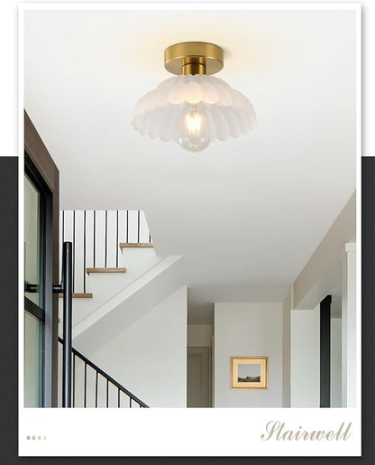 ANYLOVE 10 Inch Frosted Glass Vintage Glass Semi Flush Mount Ceiling Light, E26 Socket for Bedroom Kitchen Hallway Foyer