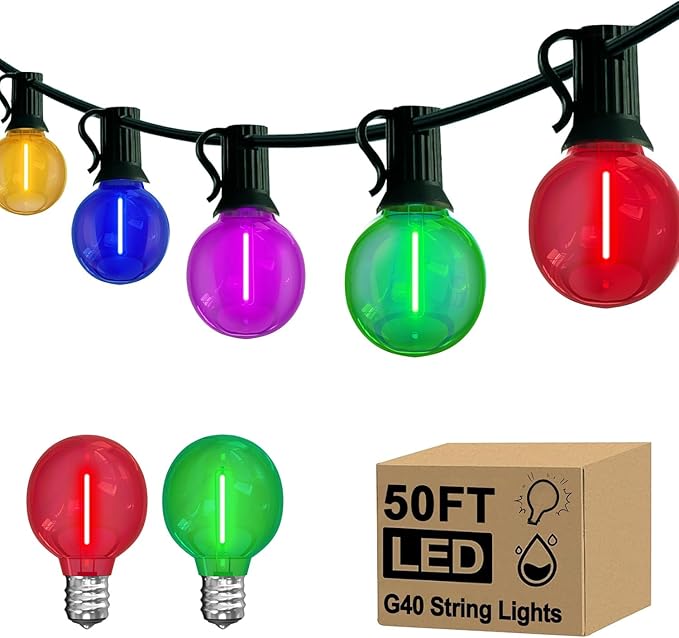 G40 LED Christmas String Lights, 50FT Christmas G40 String Lights with 27 Shatterproof G40 LED Clear Multicolor Bulbs, Outdoor Decoration Lights for Patio Backyard Roofline Garden Yard