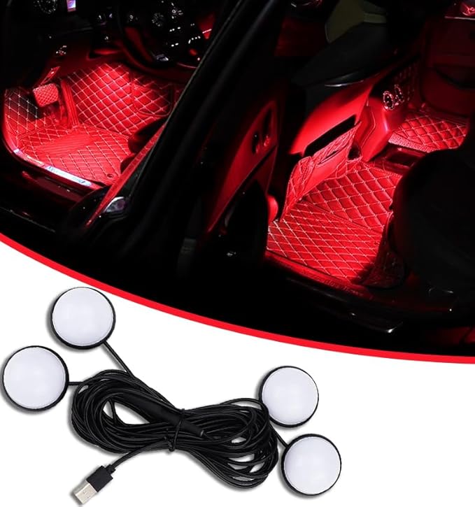 Car Interior LED Lights,Car Accessories, Automotive Ambient Neon Light Kit with USB Port, Gifts for Men and Women, 4 in 1 Decoration Lights for Car, Garden, Home, Party (Red)