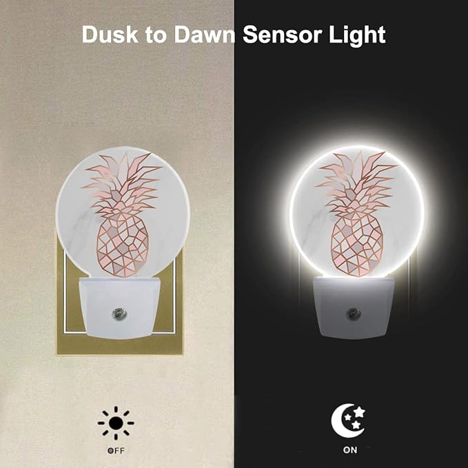 EKOBLA Pink Pineapple Plug-in Night Light, Fruit & Gray Marble LED Nightlight with Auto Sensor for Bedroom & Bathroom