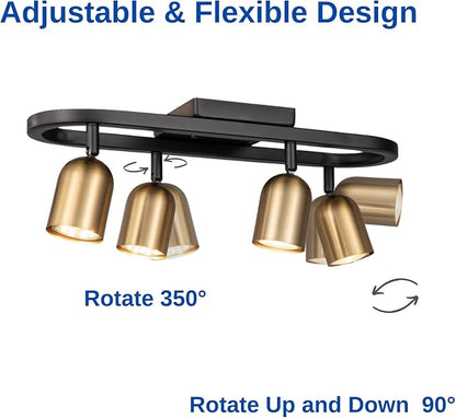 4 Light Modern Track Lighting Kit, Matte Black Brass Finish with Flexibly Pivot Shades,Decorative Ceiling Spot Light for Kitchen,Bedroom,Living Room,Hallway,Home Improvement