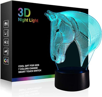 Ticent 3D Lamp Illusion Animal Horse LED Desk Table Night Light, 7 Color Touch Lamp for Kiddie Kids Children Holiday Gift Home Office Childrenroom Theme Decoration