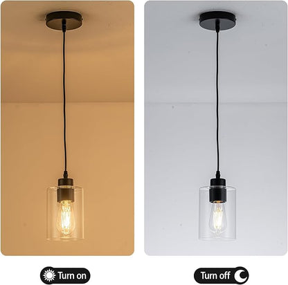 MAYNA 2 Pack Black Pendant Lights Kitchen Island, Mini Pendant Light Fixture with Clear Glass Shade, Adjustable Cord Industrial Farmhouse Hanging Ceiling Lamp for Dining Room, Sink, Bar(Bulb Included)