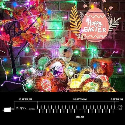 LAMPHOME Pastel Easter Lights String, Multicolor Christmas Mini Light, 32.5FT 100 LED with 16 Light Modes, Fairy Lights Plug in for Outdoor Xmas Trees Garland Wreath Holiday Decorations