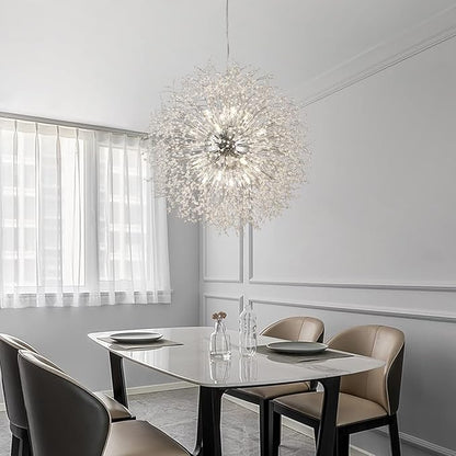 Modern Crystal Chandelier Firework, 31.4" Dandelion Crystal Chandelier Lighting Chrome, 16-Light Steel Large Pendant Sputnik Chandelier for Living Room Foyer